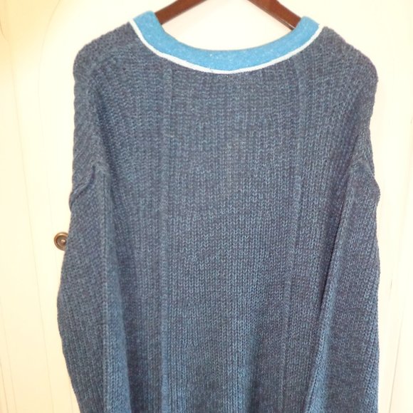 NWT Mystree Knit Tunic L V-Neck Faux Collar Long Sleeves Blue Side Slits - Picture 2 of 15
